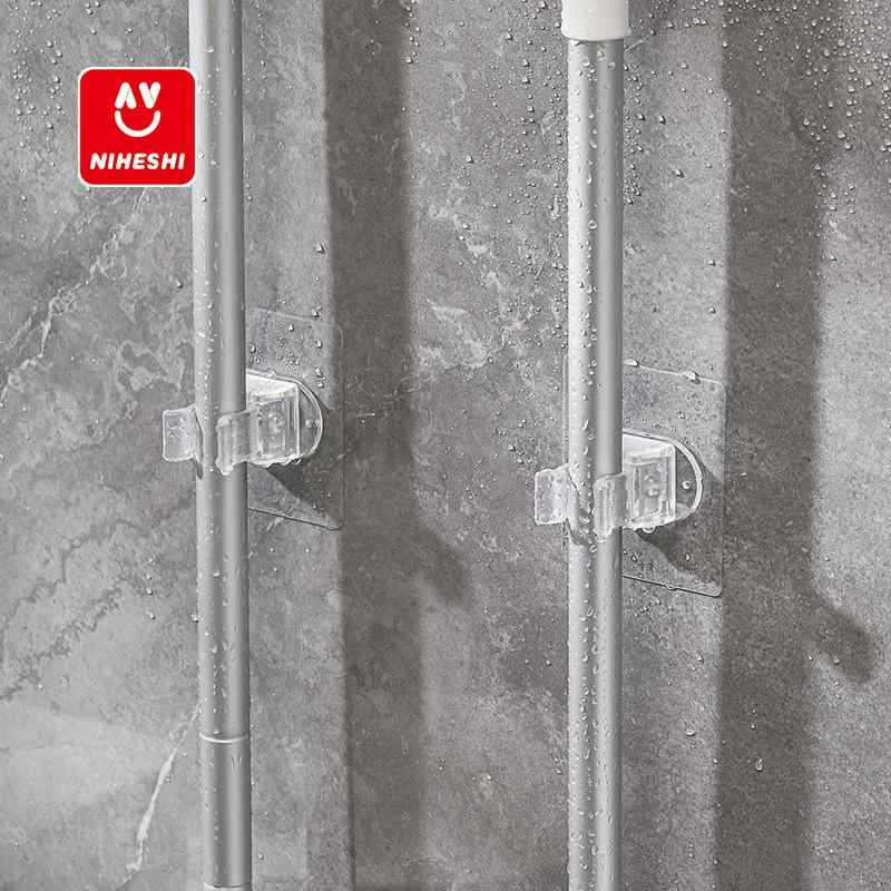 モップ ホルダー ラック 強力粘着 壁掛け ほうき クリップ 収納 整理 透明