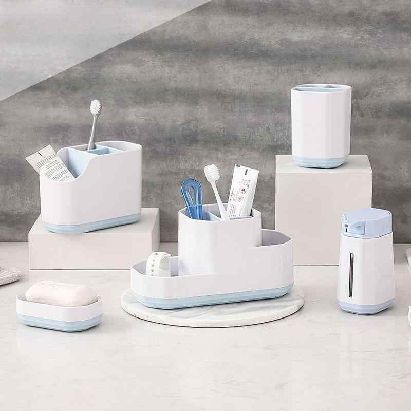 浴室 洗面台 収納 セット 大理石柄 歯ブラシホルダー シャンプーボトル 5格収納ボックス 洗面用品 整理