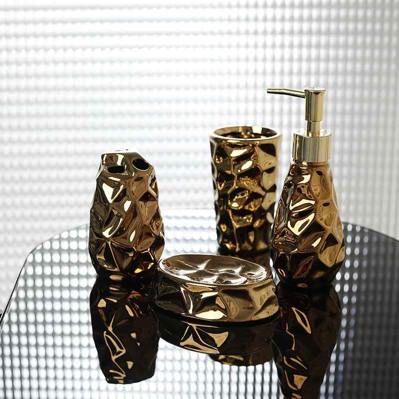 バスルームセット 陶器製 バスルーム用品 ホテル アメニティ セット ゴールドカラー 電気メッキ加工