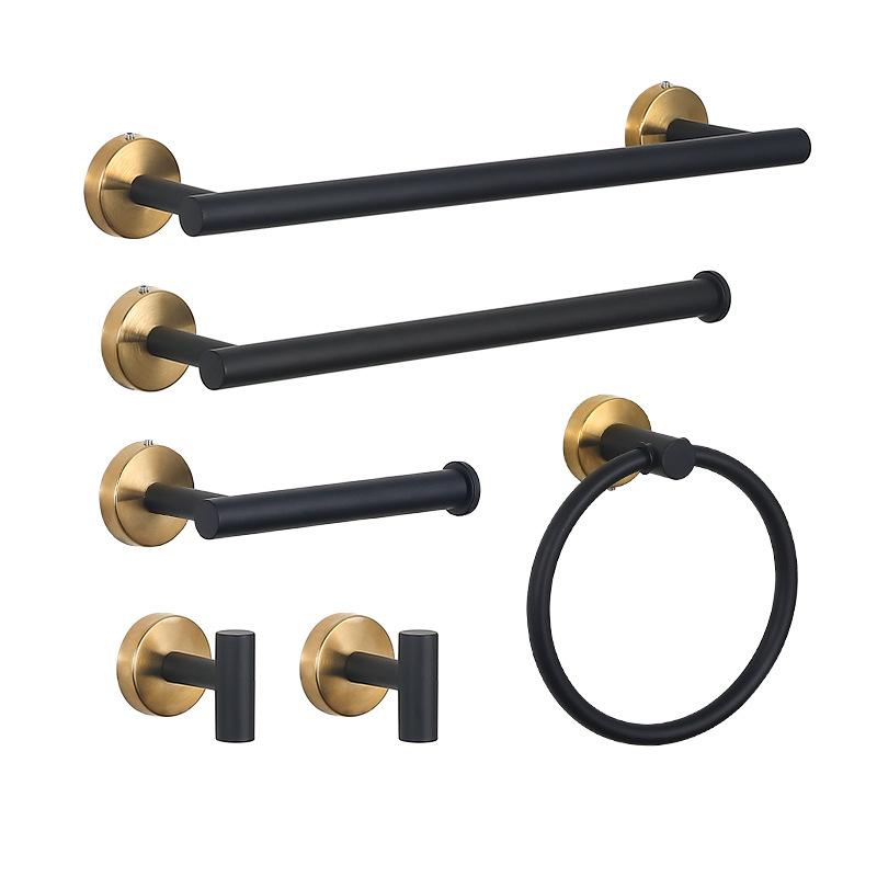 浴室収納セット タオル掛け タオルリング ペーパーホルダー 衣類フック 金属製 壁掛け式 6点セット