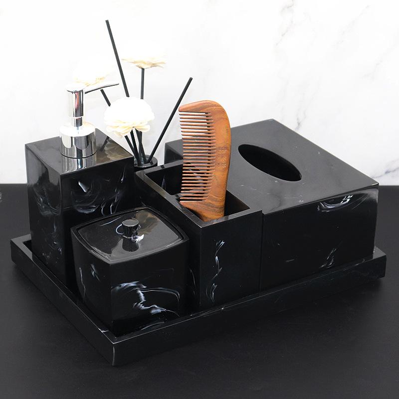 洗面用具 浴室セット 北欧風 樹脂製 洗面用品セット ホテル 浴室備品 洗面台 収納 トレー付き 液体ソー..