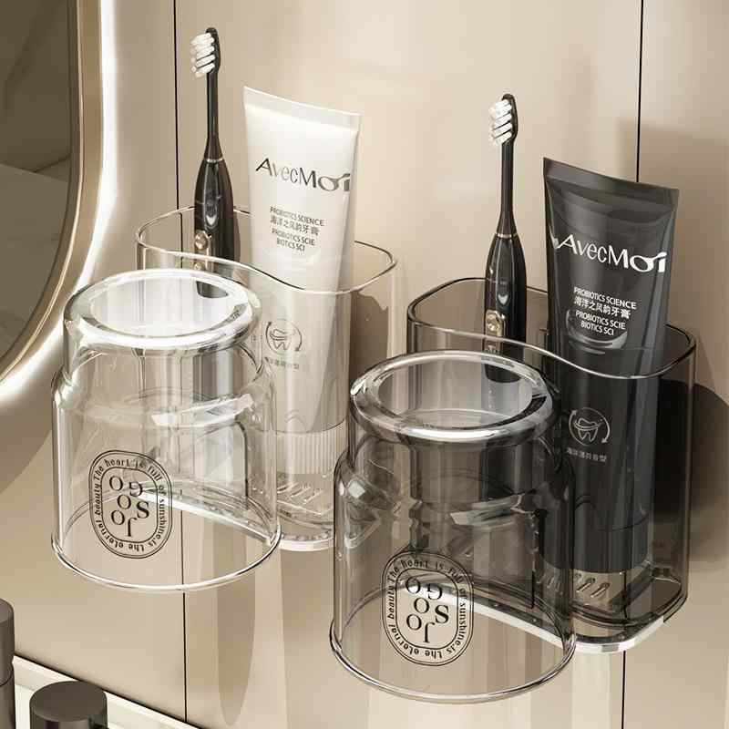歯ブラシスタンド 壁掛け式 電動歯ブラシホルダー コップ 歯磨きコップ セット 吸盤式 PET製 シルバー ..