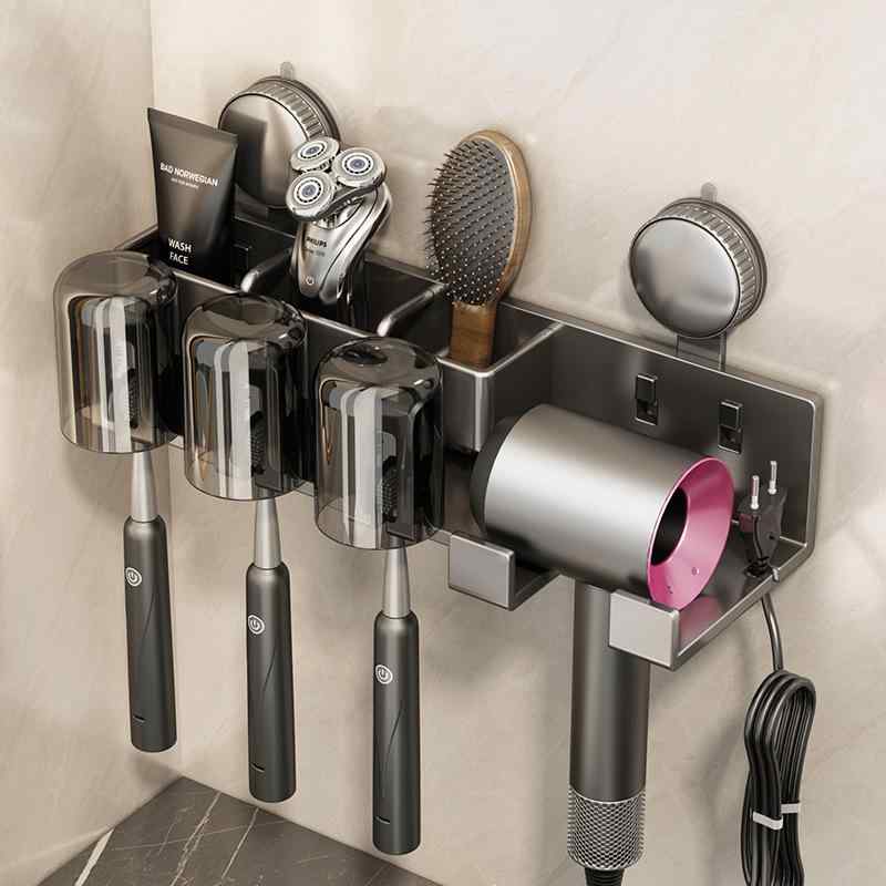 歯ブラシスタンド 壁掛け式 ドライヤーホルダー 歯ブラシホルダー コップ 歯磨きコップ