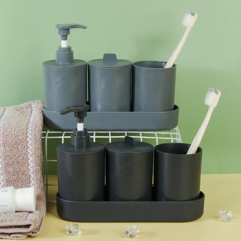 洗面用品 3点セット 北欧風 小麦素材 歯ブラシホルダー タンブラー シンプル 浴室 洗面所 ブラック ベ..