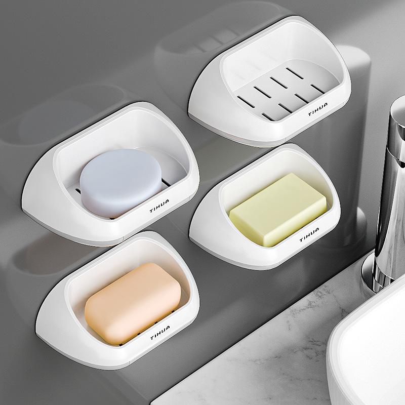石鹸ケース 浴室用 壁掛け式 水切りトレー付き ソープディッシュ ABS樹脂製 ブラック ホワイト グレー