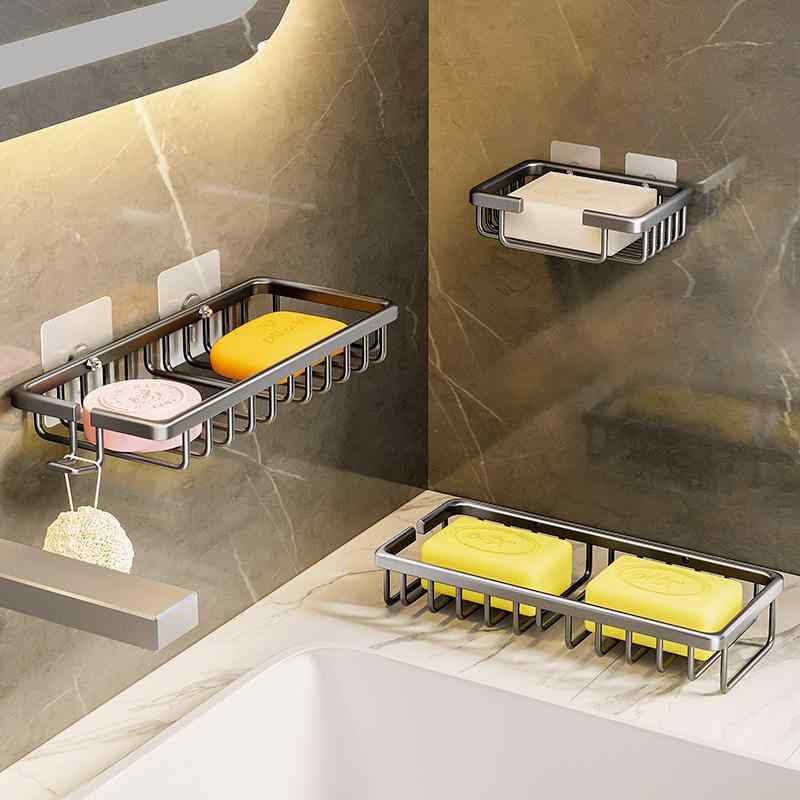 石鹸ケース 壁掛け式 水切り 石鹸置き台 浴室 洗面台 収納ラック アルミ合金製 錆びにくい