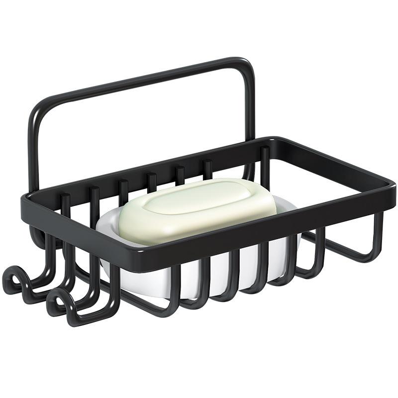 石鹸ケース 壁掛け式 穴あけ不要 ソープディッシュ 石鹸置き 水切り 鉄製 ブラック 吸盤式(x2)