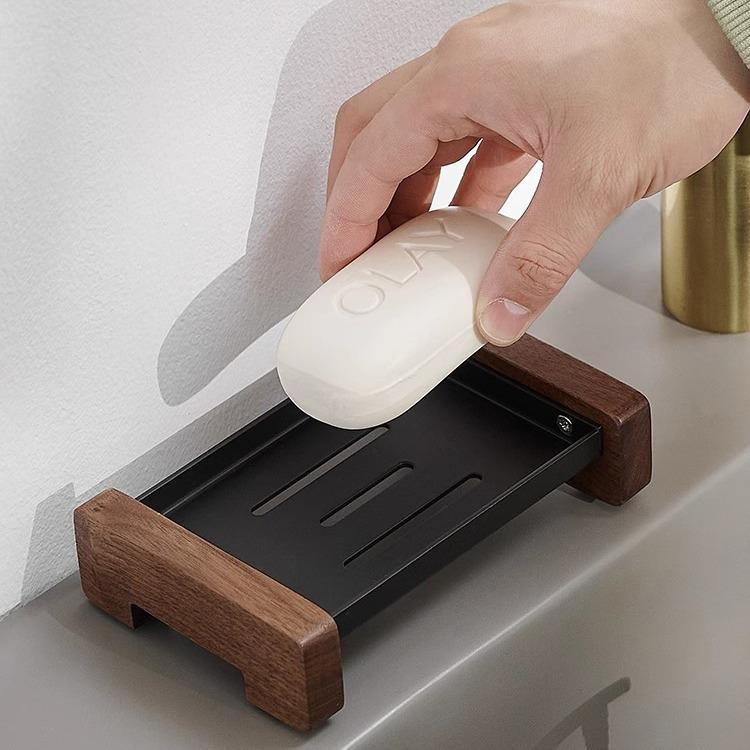 石鹸ケース 木製 洗面台 ソープディッシュ 石鹸置き台 胡桃木 ブナ 黒 ブラック グレー 白 ホワイト