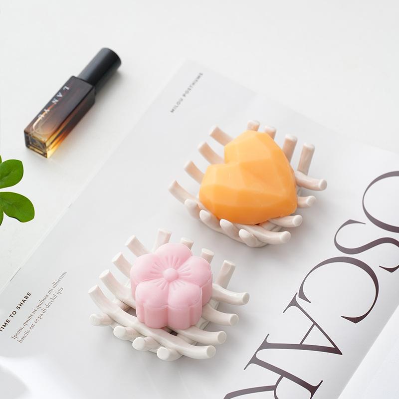 石鹸ケース 石鹸置き 手編み せっけんケース せっけん台 ソープディッシュ スクエア型 陶器製 水切り ..