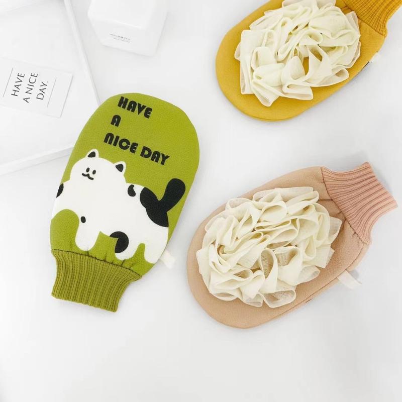 ボディタオル レディース メンズ 兼用 バスミトン あかすり 垢すり 背中洗い 家庭用 グリーン イエロー ピンク アニマル