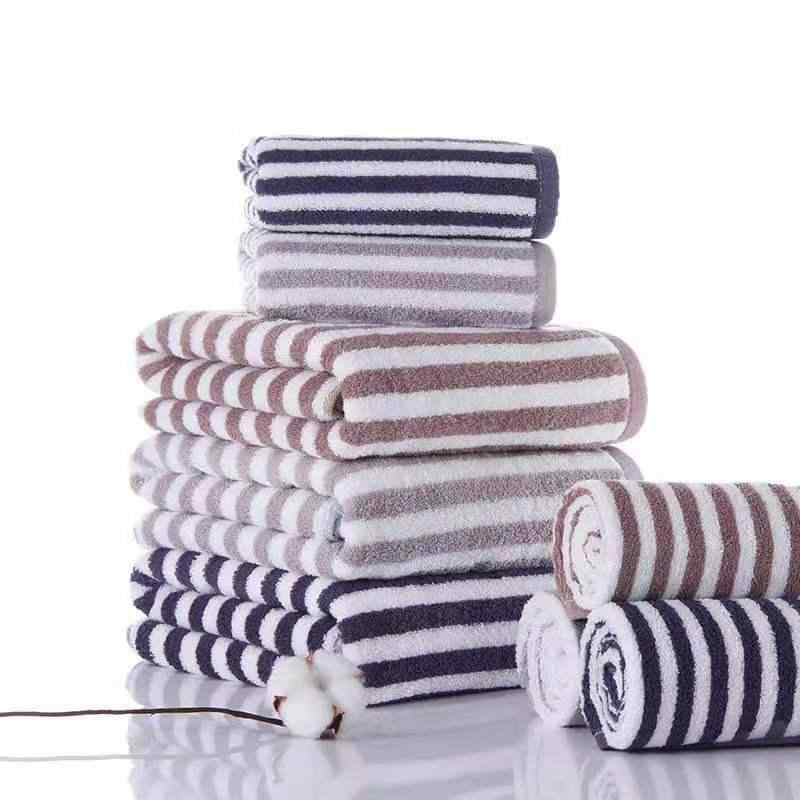 タオル レディース メンズ ストライプ柄 綿 バスタオル フェイスタオル セット 大判 吸水速乾 ビーチタ..