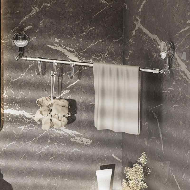 タオルハンガー 吸盤式 コーナー 伸縮式 洗面所 バスルーム タオル掛け 透明色 グレー 強力吸盤(x2)