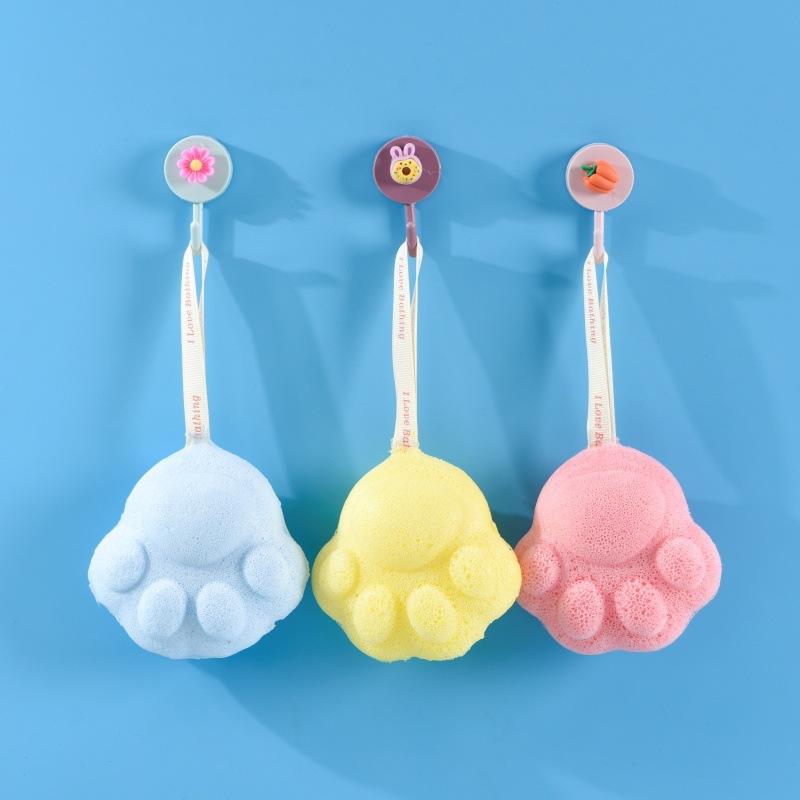 ベビー 沐浴スポンジ 子供用 海綿 浴用 垢すり やわらか 猫爪 イエロー パープル ピンク グリーン ブル..
