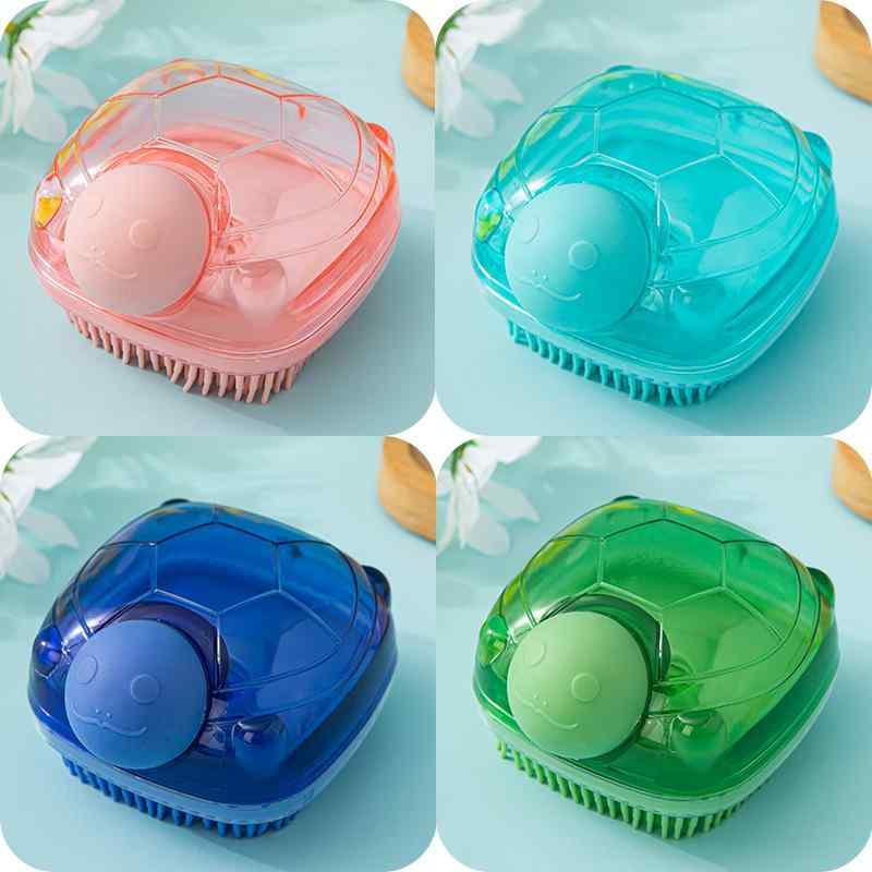 ボディブラシ 子供用 ベビー シリコン 沐浴ブラシ 背中洗い ブラシ 軟毛 ディスペンサー付き グリーン ブルー イエロー ピンク 深青