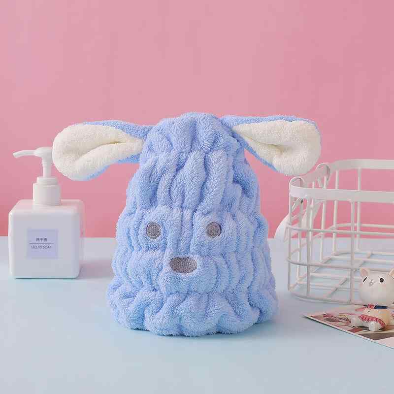 キッズ ベビー用 バス用品 帽子 タオルキャップ ドライキャップ ウサギ柄 吸水 速乾 伸縮性 ホワイト ..