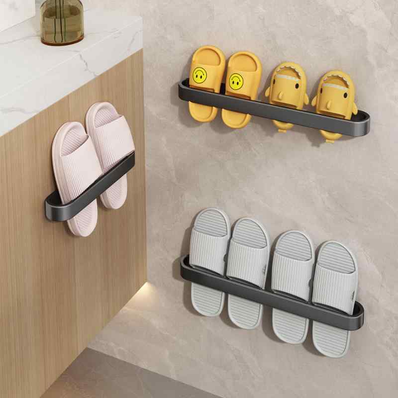 タオルラック 浴室用ラック 壁掛け式 スリッパラック ドアハンガー 玄関収納ラック アルミ製 穴あけ不..