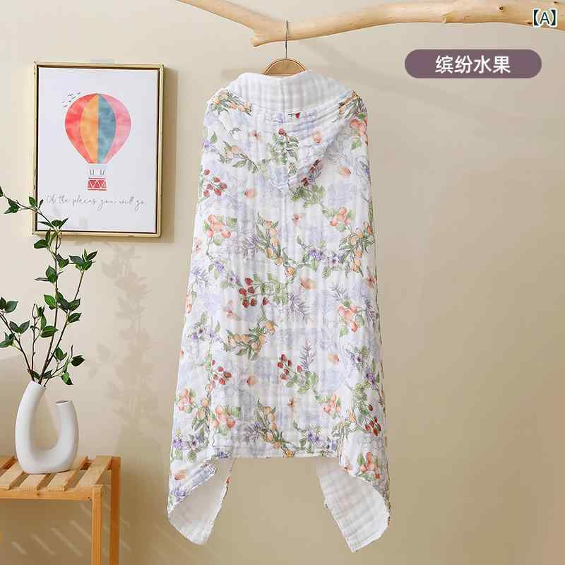 ベビー バスローブ ポンチョ 6重ガーゼ フード付き 綿 速乾 厚手 柔 80×105cm 湯上りタオル おくるみ カーディガン 羽織物 かわいい アフタヌーンティー柄