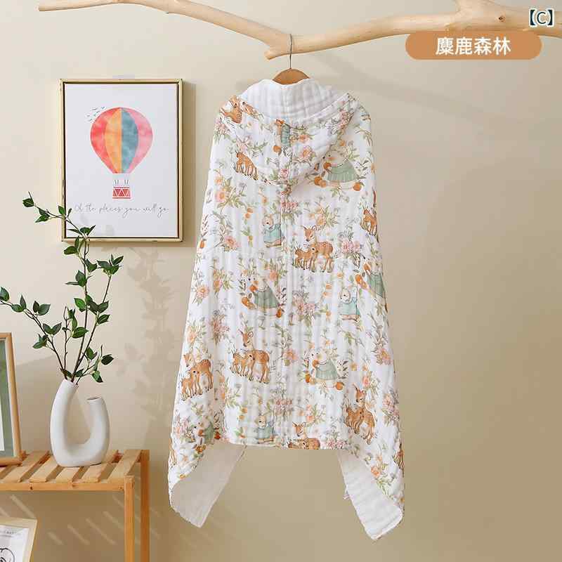 ベビー バスローブ ポンチョ 6重ガーゼ フード付き 綿 速乾 厚手 柔 80×105cm 湯上りタオル おくるみ カーディガン 羽織物 かわいい アフタヌーンティー柄