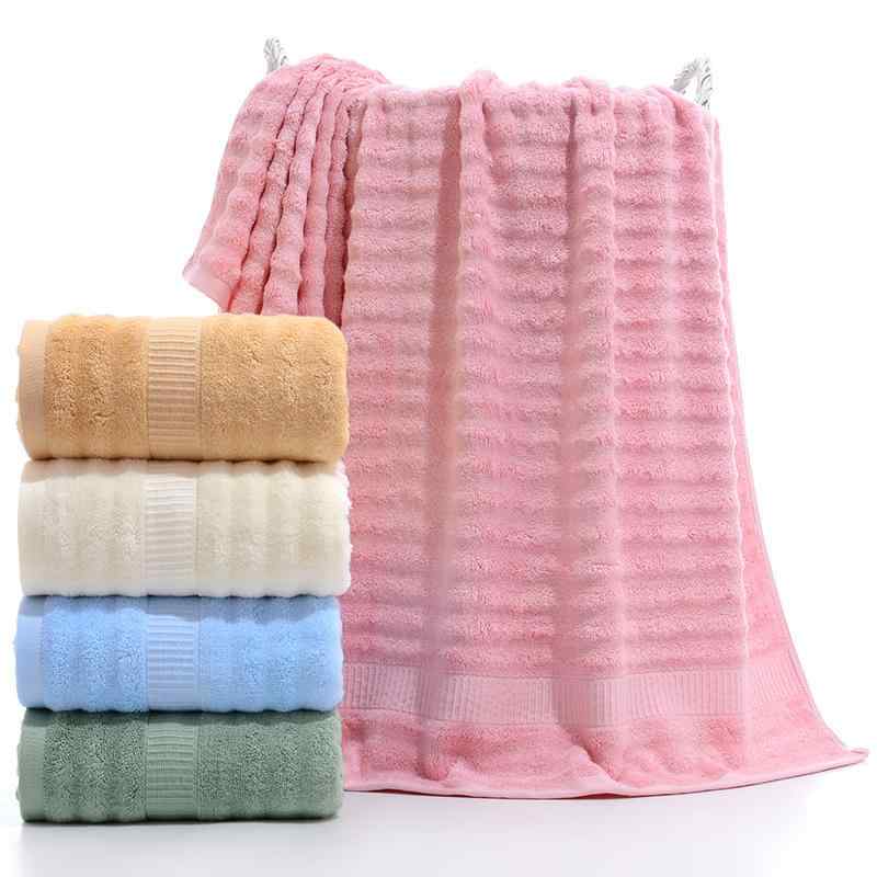 バスタオル 男性用 女性用 竹繊維 大判 厚手 ウェーブ柄 シンプル 無地 ピンク ブルー ベージュ カーキ..