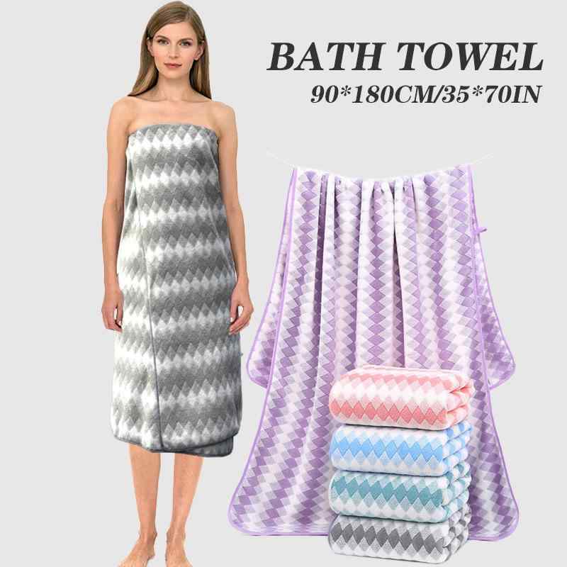 タオル ビーチタオル バス タオル 極細繊維 菱形 格子柄 平織 暖か ふわふわ 柔らかい 吸水 速乾 ブルー グリーン グレー ピンク パープル 90 178cm