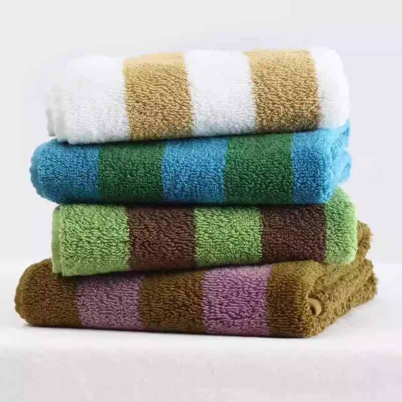 タオル 綿 男女兼用 家庭用 柔らか 吸水 厚手 森ガール ストライプ フェイスタオル コットン ピンク系 ブルー系(x2)