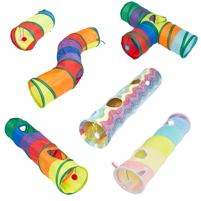 猫 トンネル 猫 おもちゃ 折りたたみ 式 多機能 レインボー 猫耳 ベルベット 布 猫用おもちゃ 直通 T字..