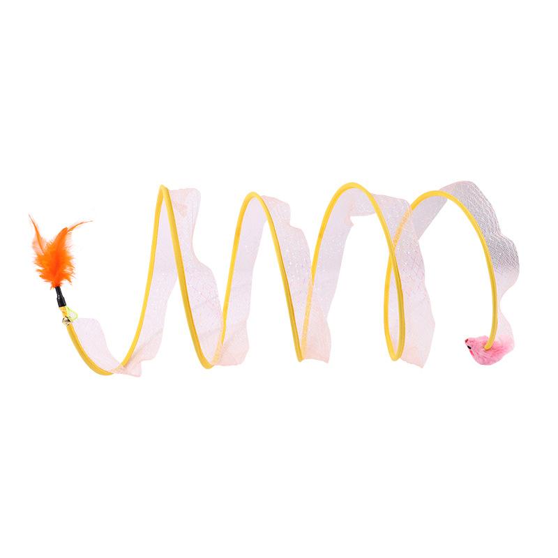 猫 トンネル おもちゃ S型 折りたたみ可能 スチールワイヤー 猫用品 ペットおもちゃ ネズミ 羽根付き ..