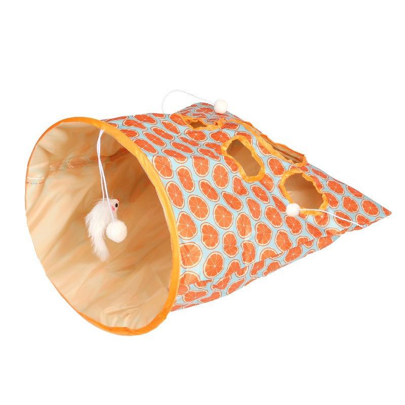 猫 おもちゃ トンネル 折りたたみ式 ペット用品 玩具 響き紙 オレンジ 刺猬 ぞう ポリエステル製