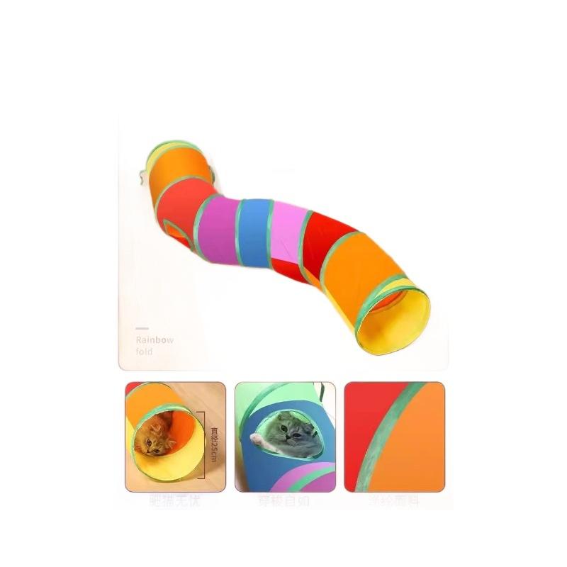 猫 S型 トンネル ペット おもちゃ レインボー ポリエステル 遊び 運動不足解消 猫用 短直通道 基礎