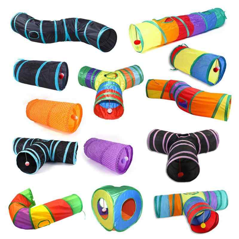 猫 玩具 猫用トンネル レインボー キャットトンネル 猫 遊び道具 おもちゃ दौड़ 猫ハウス ポリエステル製 ブラック ピンク グレー イエロー(x2)
