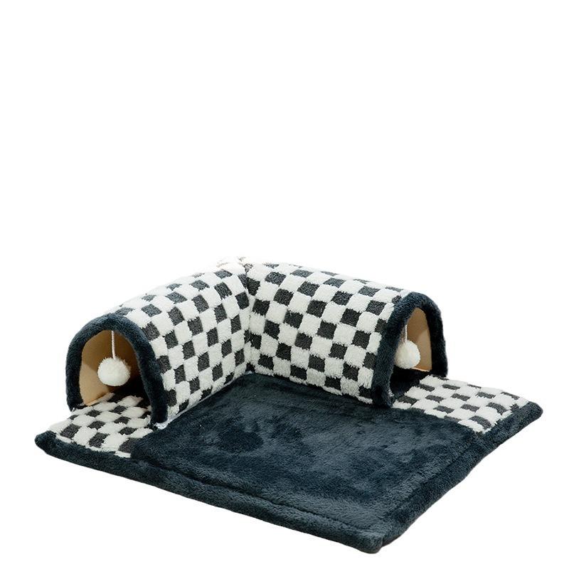 ペット用ハウス 猫 小型犬 秋冬 あったか トンネル型 クッション 寝床 イエロー ブルー ブラック ブラ..