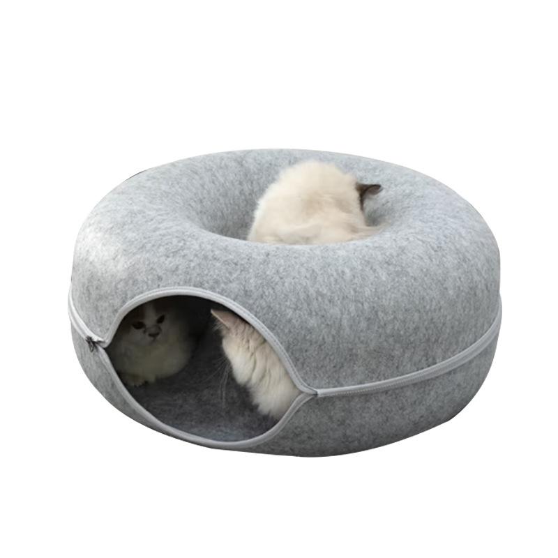 ペットハウス 猫 六角形 ドーナツ型 サークル型 グレー ベージュ グレー 布製 ペットベッド オールシー..