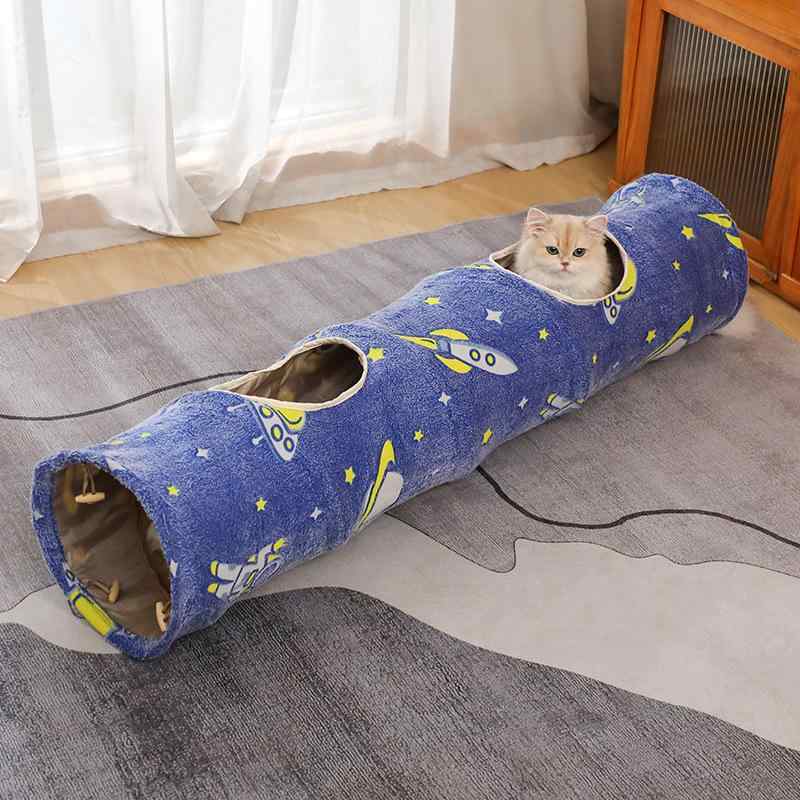 猫 トンネル 折りたたみ 式 猫 ハウス ペット ケージ ベル付き ブルー 2way ふわふわ フランネル ポリエステル 丈夫 昼寝 遊び
