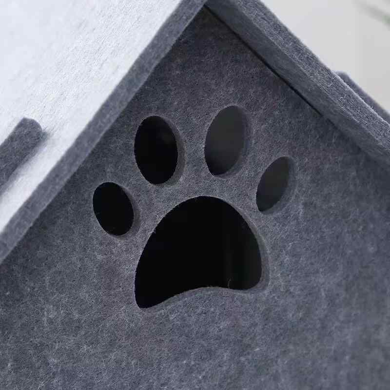 猫 ベッド ハウス 半密閉式 フェルト ニンジン型 隠れ家 トンネル オールシーズン 多頭飼い グレー キ..