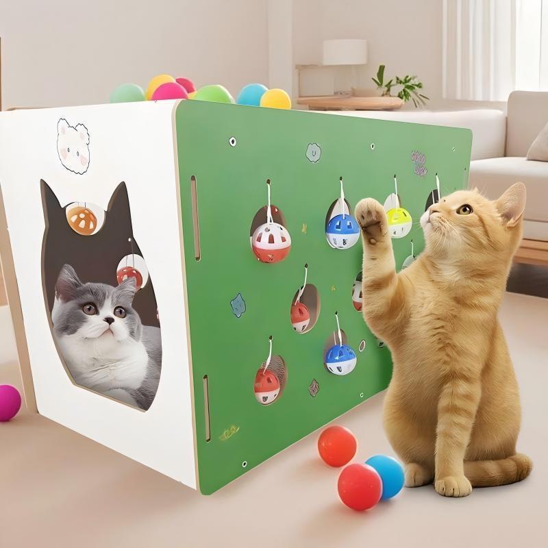 猫 おもちゃ 猫 爪とぎ ハウス 木製 鈴付きボール トンネル 二層 猫 ベッド 交換用 爪とぎシート 2枚