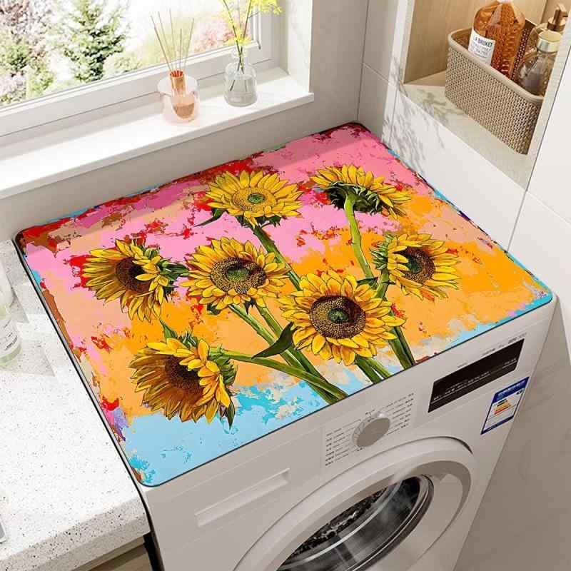 洗濯機カバー 美式 ひまわり柄 珪藻泥 防塵 傷防止 汚れ防止 耐摩耗性 速乾 マット 冷蔵庫 電子レンジ ..