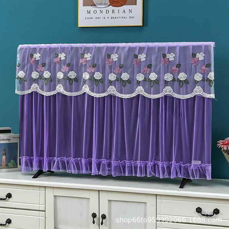 テレビカバー レディース レース 刺繍 液晶テレビ 覆い 防塵 ポリエステル 紫色 カーキ ブルー レッド ..