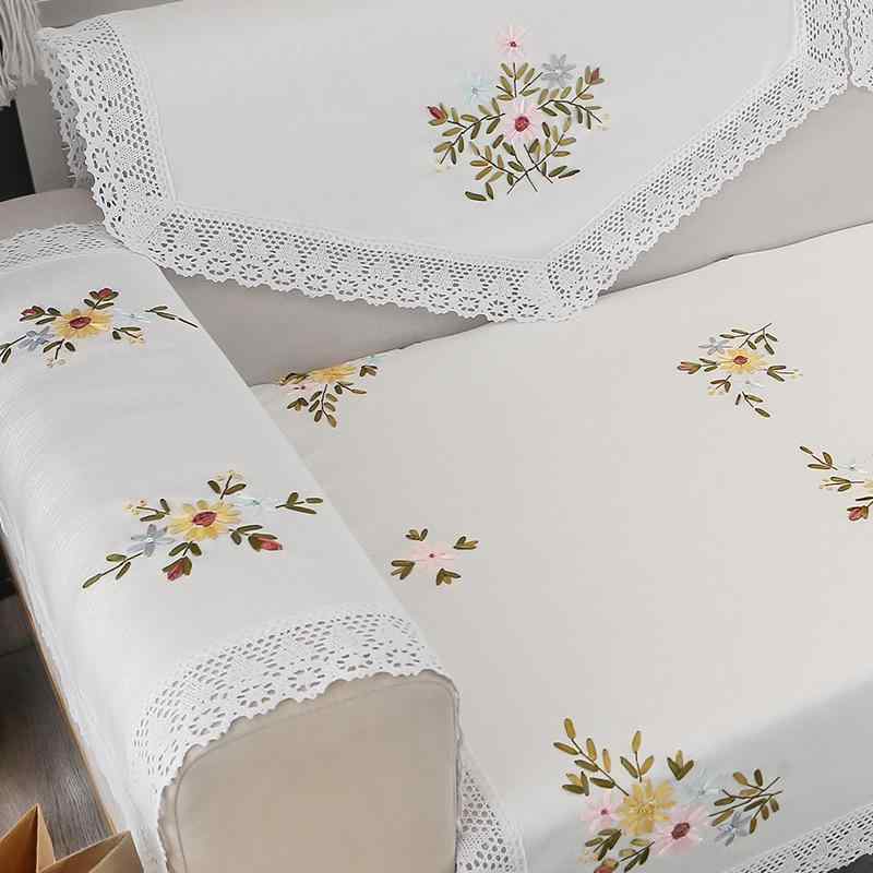 ソファカバー レディース 刺繡 レース ソファタオル 背もたれ 肘掛け 花柄 ポリエステル アイボリー 90..