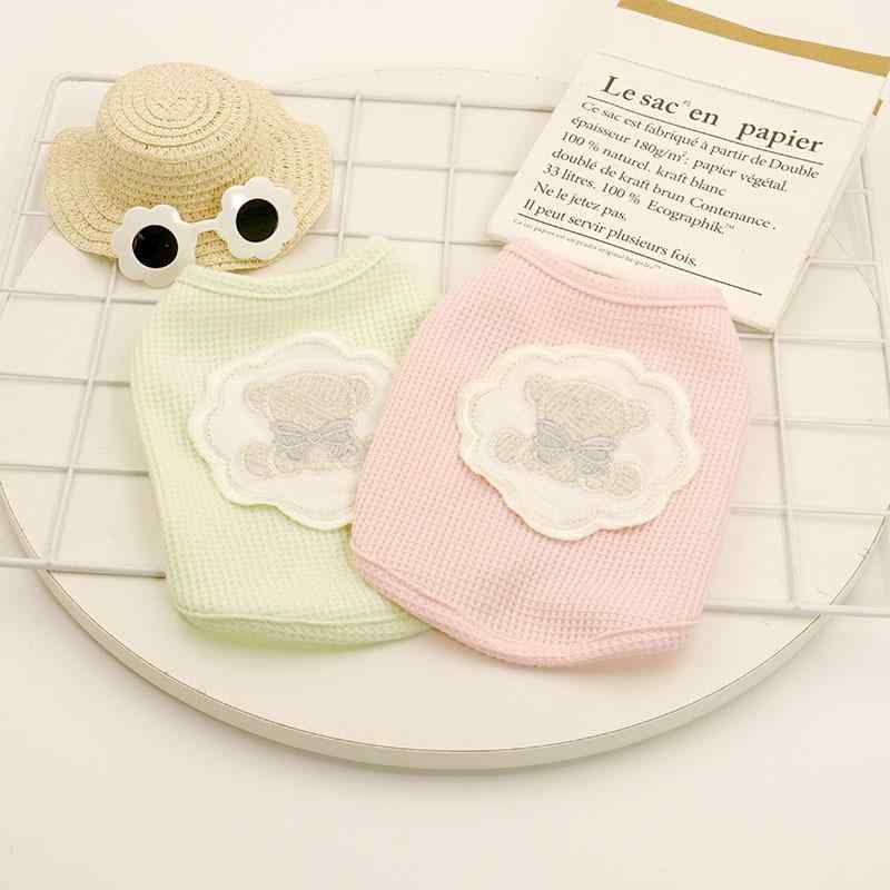 ペット服 春夏 猫 小型犬 ベスト 綿 かわいい 小熊 ワッフル 青 ピンク系 紫 XS S M L XL XXL(x5)