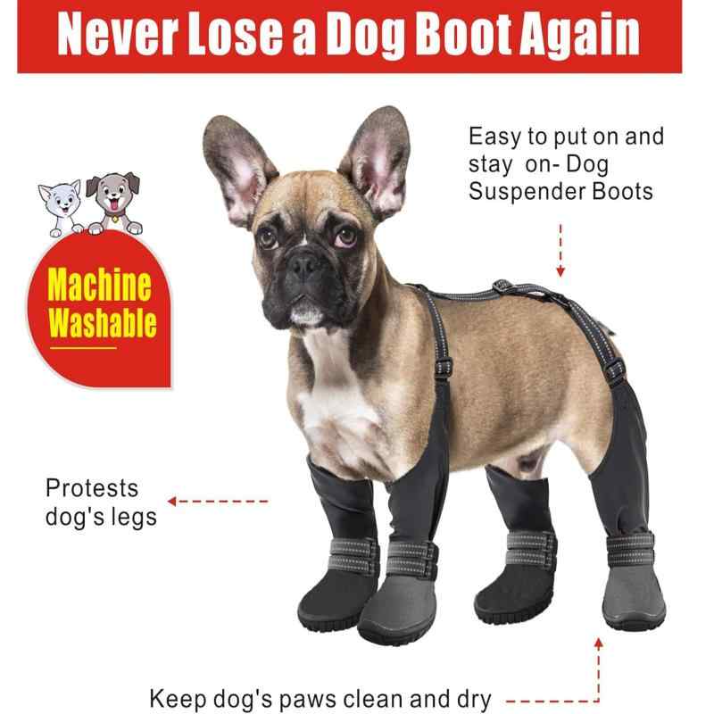 ドッグシューズ 犬用靴 ペット用靴 防水 防汚 滑り止め 反射ストライプ付き ポリエステル製 小型犬 中型犬 大型犬 オールシーズン ブラック(x5)