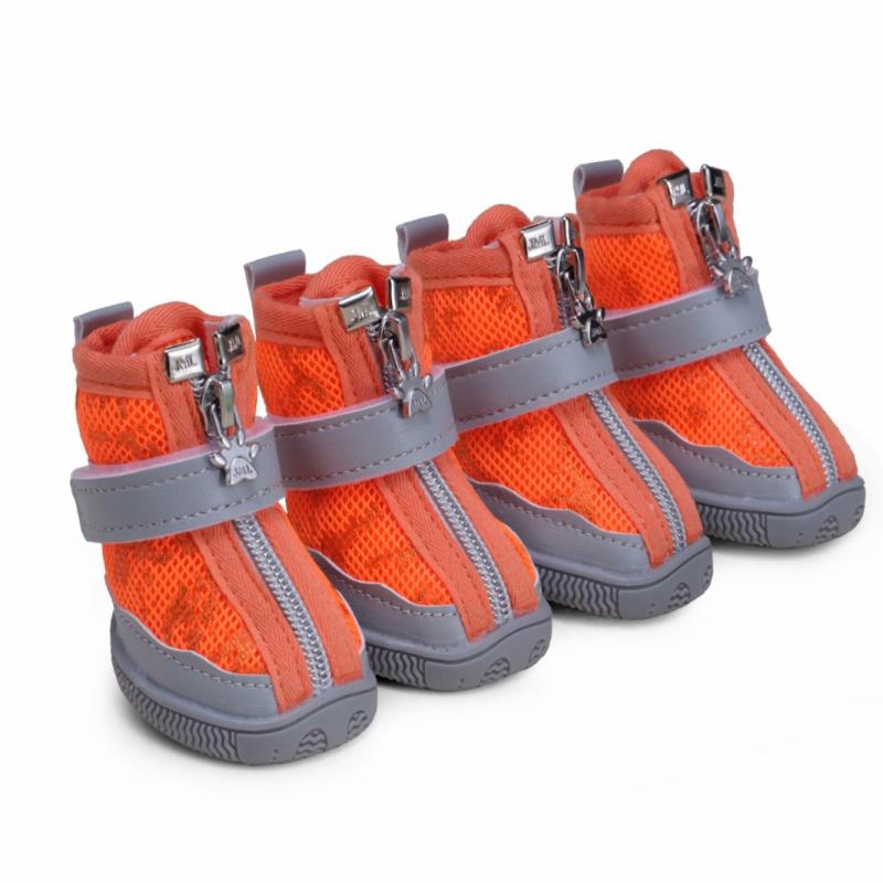 ドッグシューズ 犬用 靴 メッシュ 通気性 蛍光オレンジ 蛍光グリーン イージーオン 普段使い(x2)