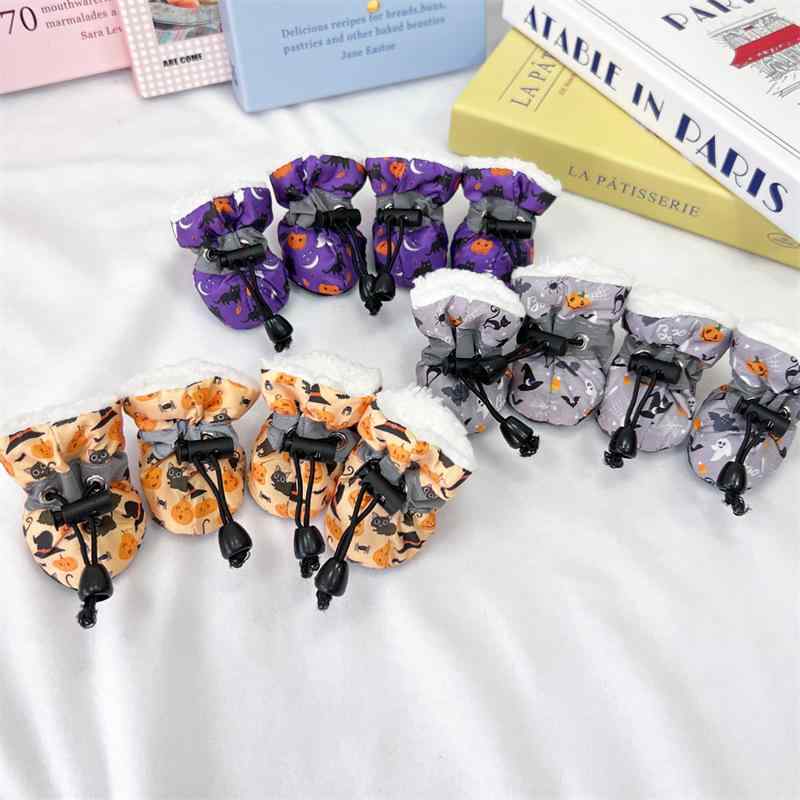 靴下 ペット用 秋冬 加絨 暖か 滑り止め 小型犬 猫 ハロウィン クリスマス コスプレ 肉球保護(x2)