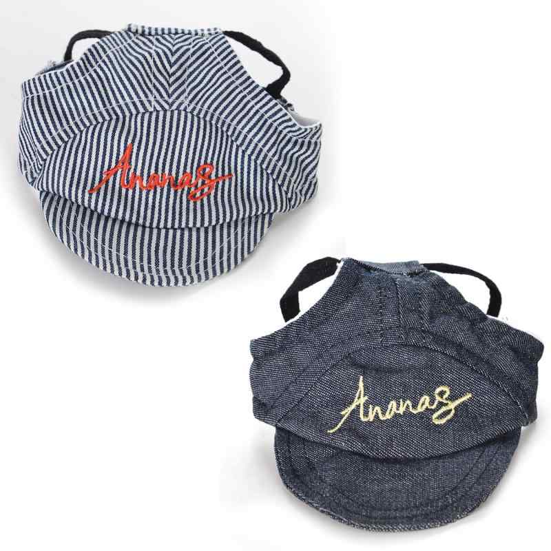 ペット用帽子犬猫用 デニム キャップ ストライプ 春秋 小型犬 中型犬 紫外線対策 日よけ かわいい おしゃれ(x2)