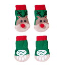 ペット用靴下 犬 猫 クリスマス 新年 かわいい 滑り止め テディ ポメラニアン ポリエステル製 レッド ドット トナカイ 小型犬 中型犬 通年(x2)
