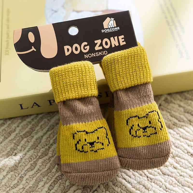 犬用靴下 小型犬 中型犬 滑り止め 肉球保護 汚れ防止 犬用ソックス 4足セット イエロー ブラウン 春夏..