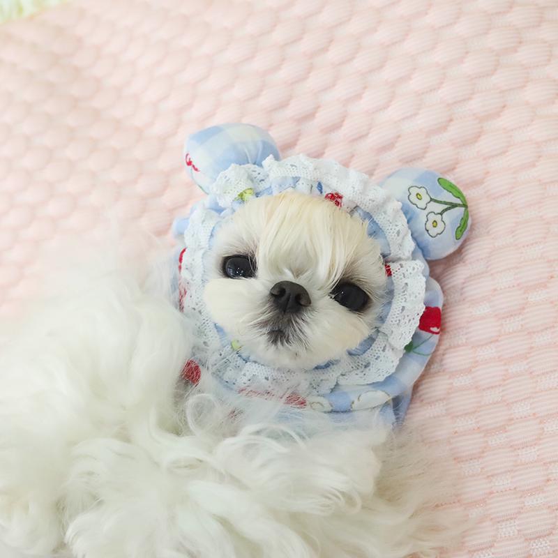 猫 犬 立体耳飾り 防汚ヘアバンド 小型 中型 大型 草莓花 藍格 黒白 ピンク系 黒 白 赤