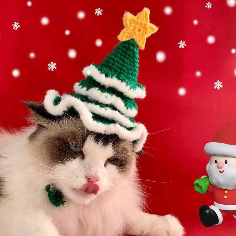 ペット用帽子猫 犬 手編み クリスマス帽子 コスプレ キャップ ヘッドアクセサリー 赤 緑 雪だるま クリ..