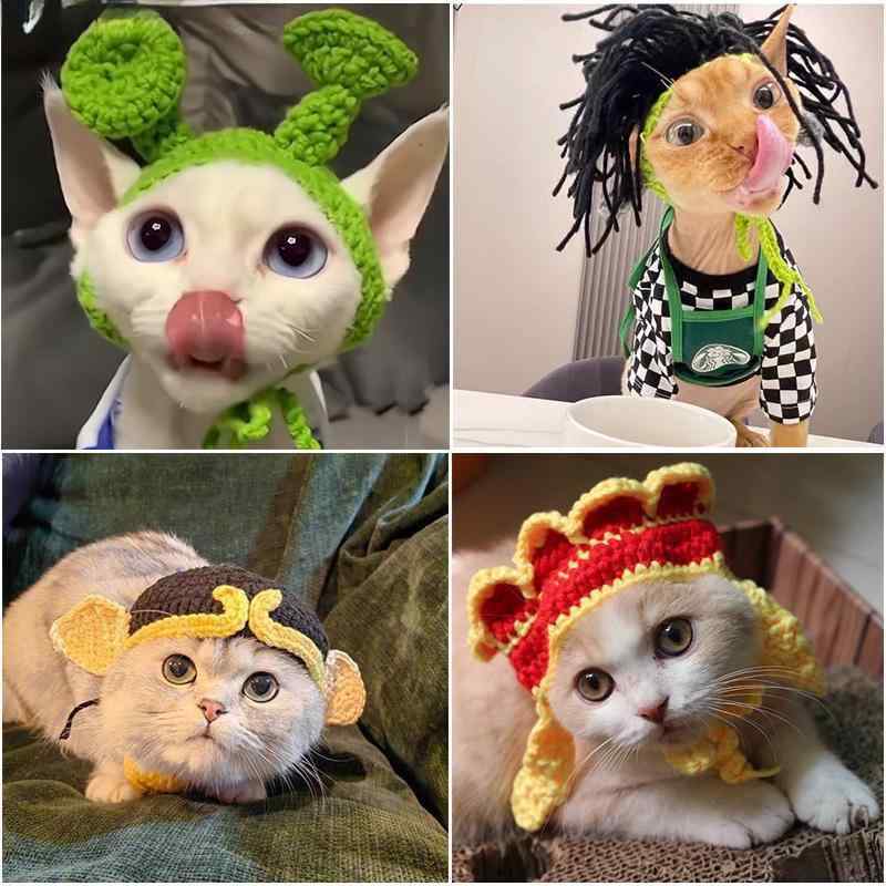 ペット用 帽子猫 犬 編み込み コスプレ 道具 ヘッドドレス 蜘蛛 幽霊 カエル ブタ トラ 花柄 恐竜 イチ..
