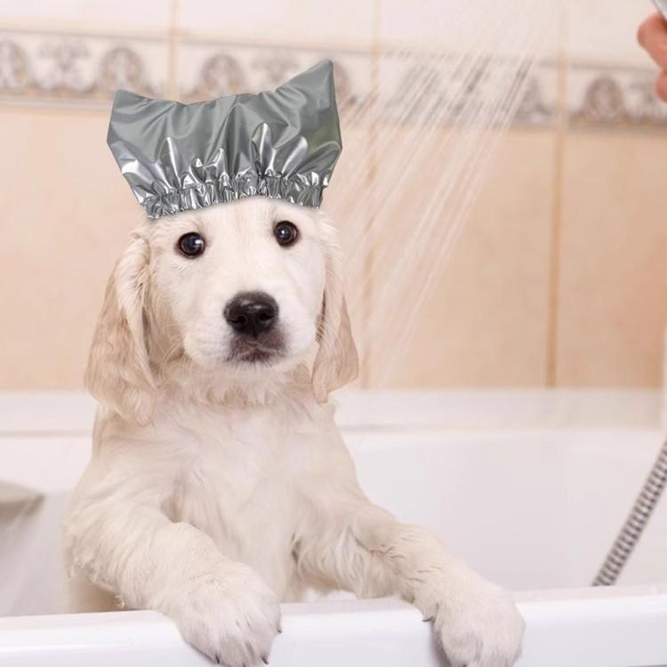ペット用 シャワーキャップ 猫 犬 防水 帽子 耳カバー サイズ調整可能 ポリエステル製 ゴールド シルバ..