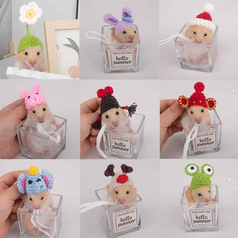 ペット用帽子 カエル ウサギ コスプレ ハムスター インコ カチューシャ ヘッドドレス 手編み かわいい ..